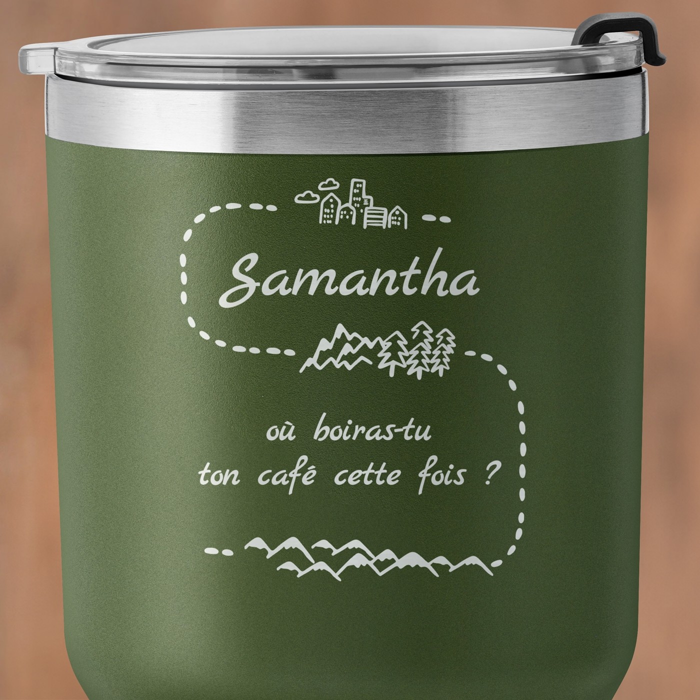 Gobelet isotherme vert avec gravure pour une soeur pour son anniversaire