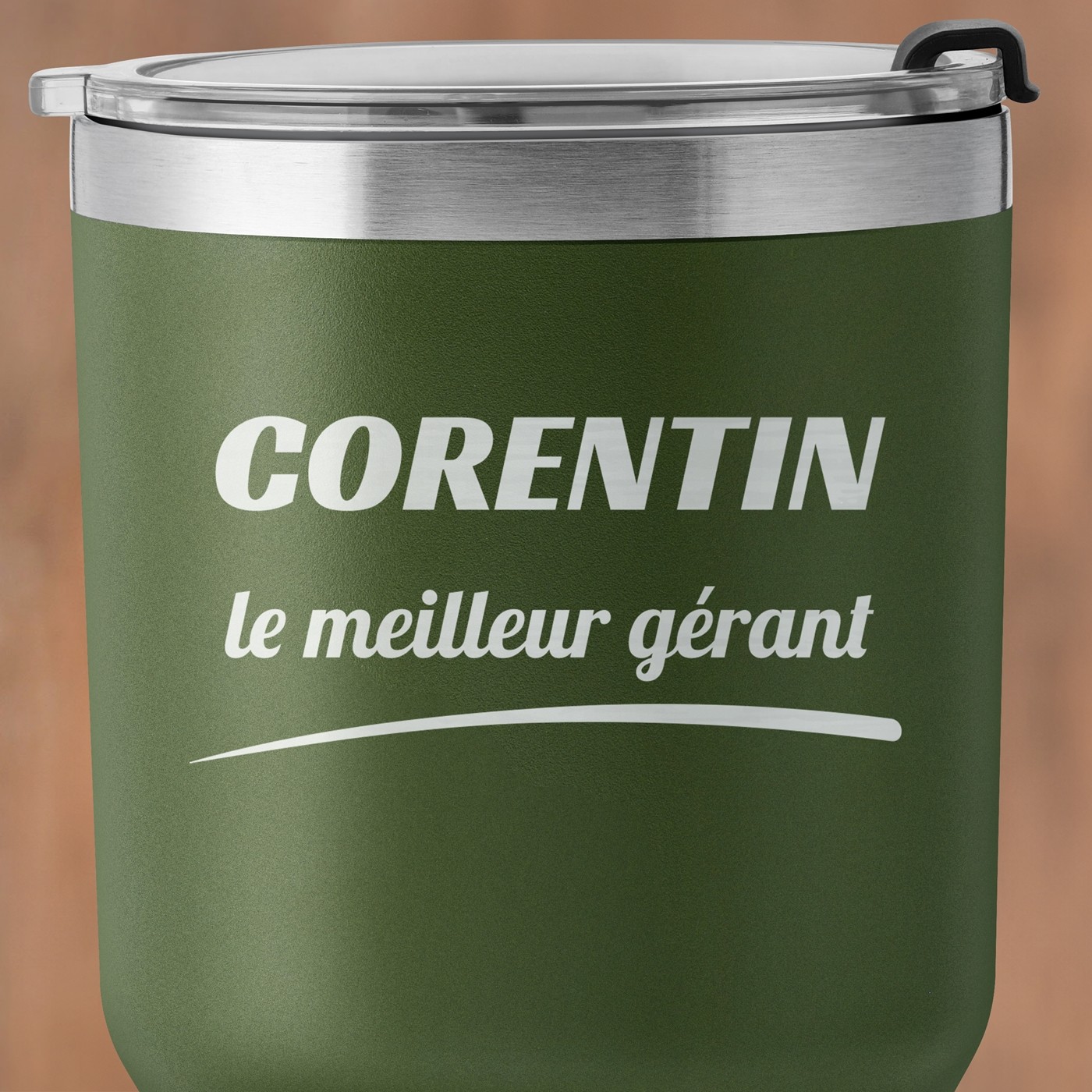 Gobelet isotherme vert personnalisé pour l'anniversaire d'un chef