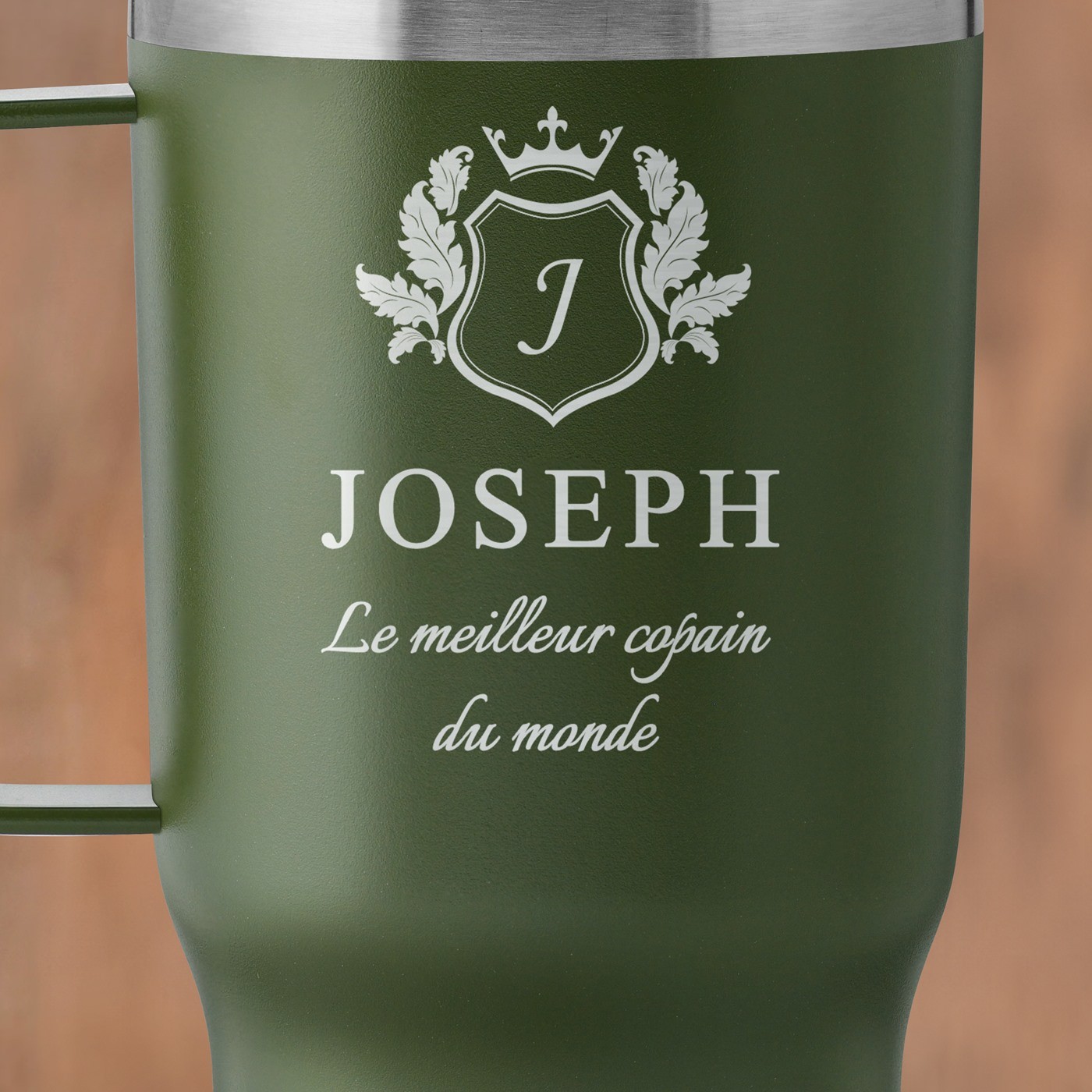Mug de voyage vert personnalisé pour l'anniversaire d'un copain