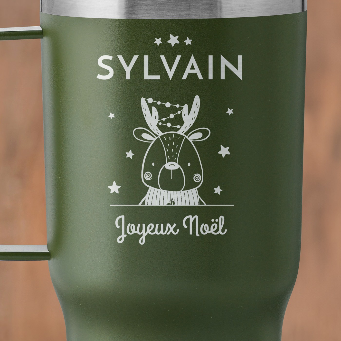 Mug de voyage vert personnalisé pour un garçon pour Noël