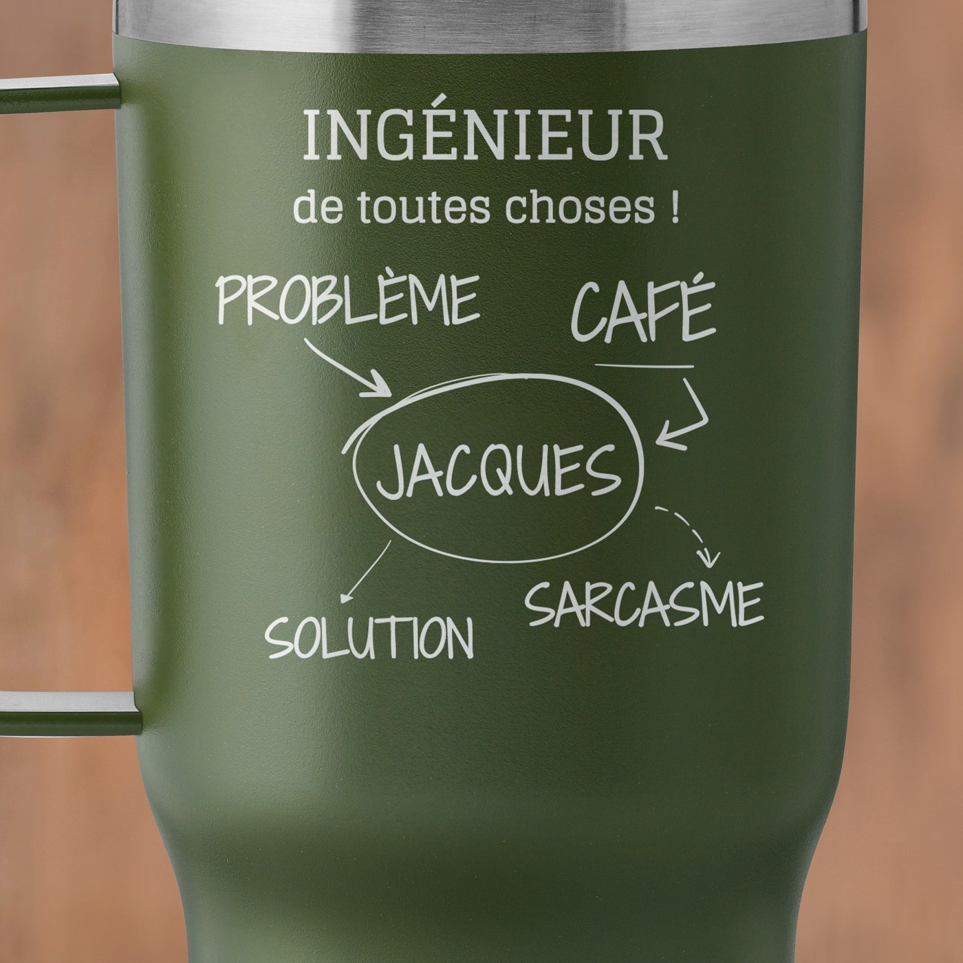 Mug de voyage vert personnalisé pour l'anniversaire d'un ingénieur