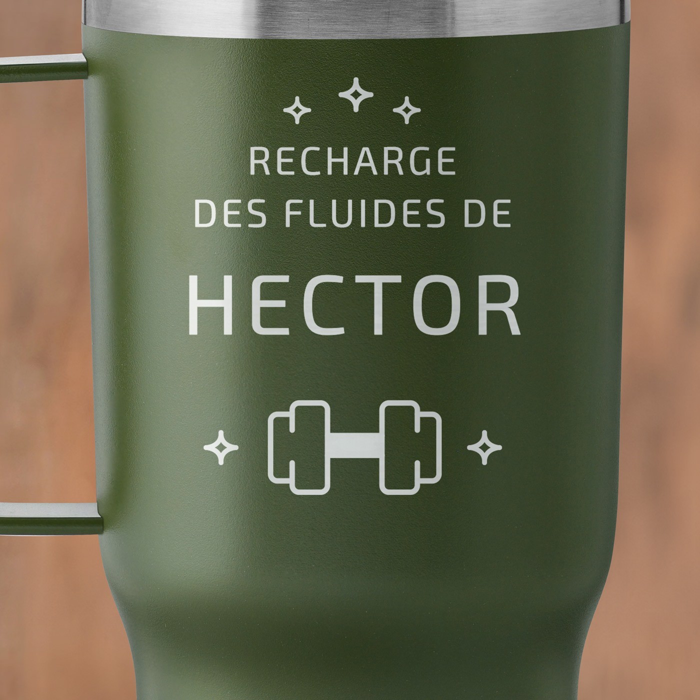 Mug de voyage vert personnalisé pour l'anniversaire d'un sportif