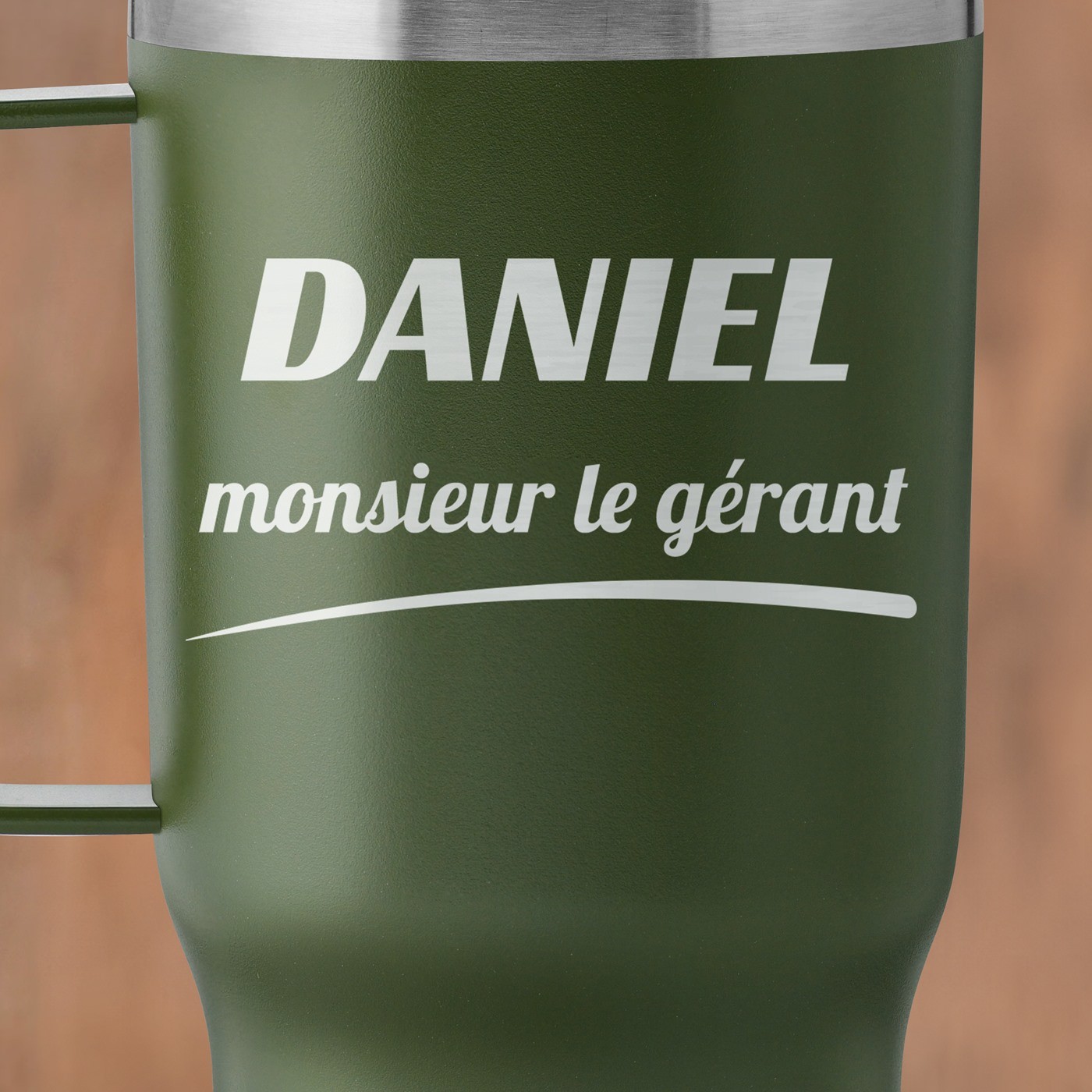 Mug de voyage vert personnalisé pour l'anniversaire d'un chef