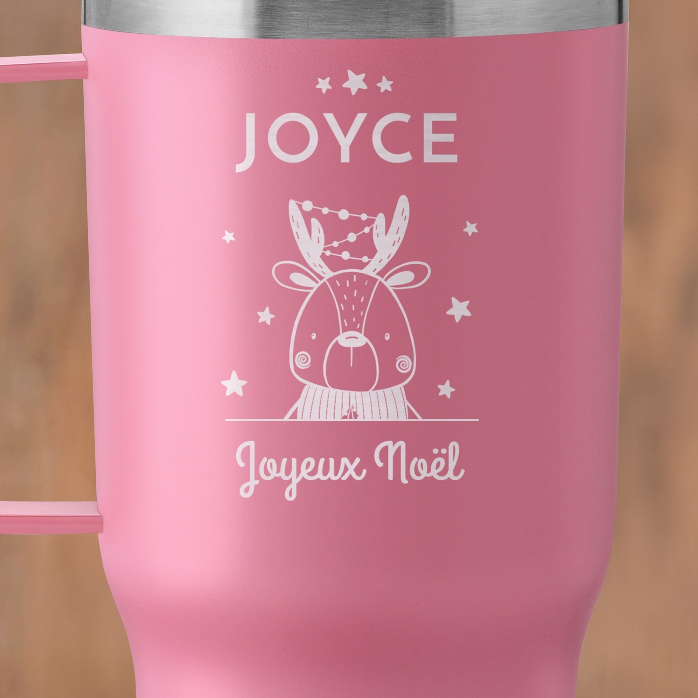 Mug thermique rose personnalisé pour une fille pour Noël