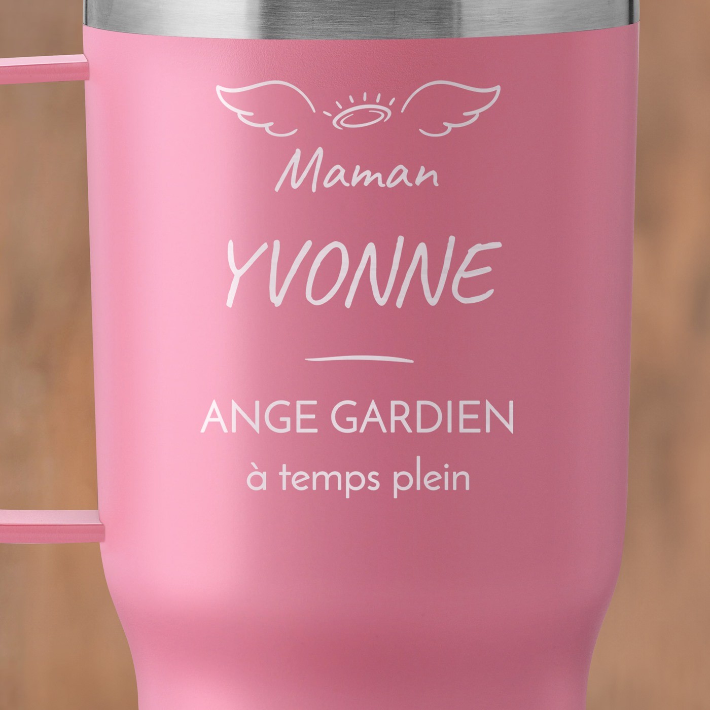 Mug thermique rose avec gravure pour la fête des mères