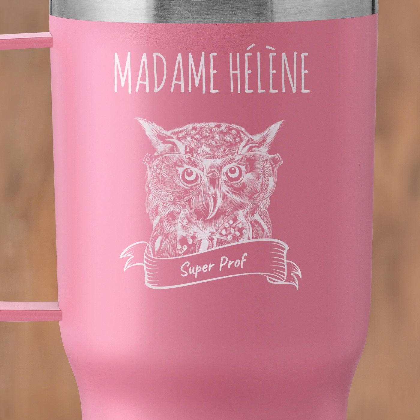 Mug thermique rose avec gravure pour une super prof