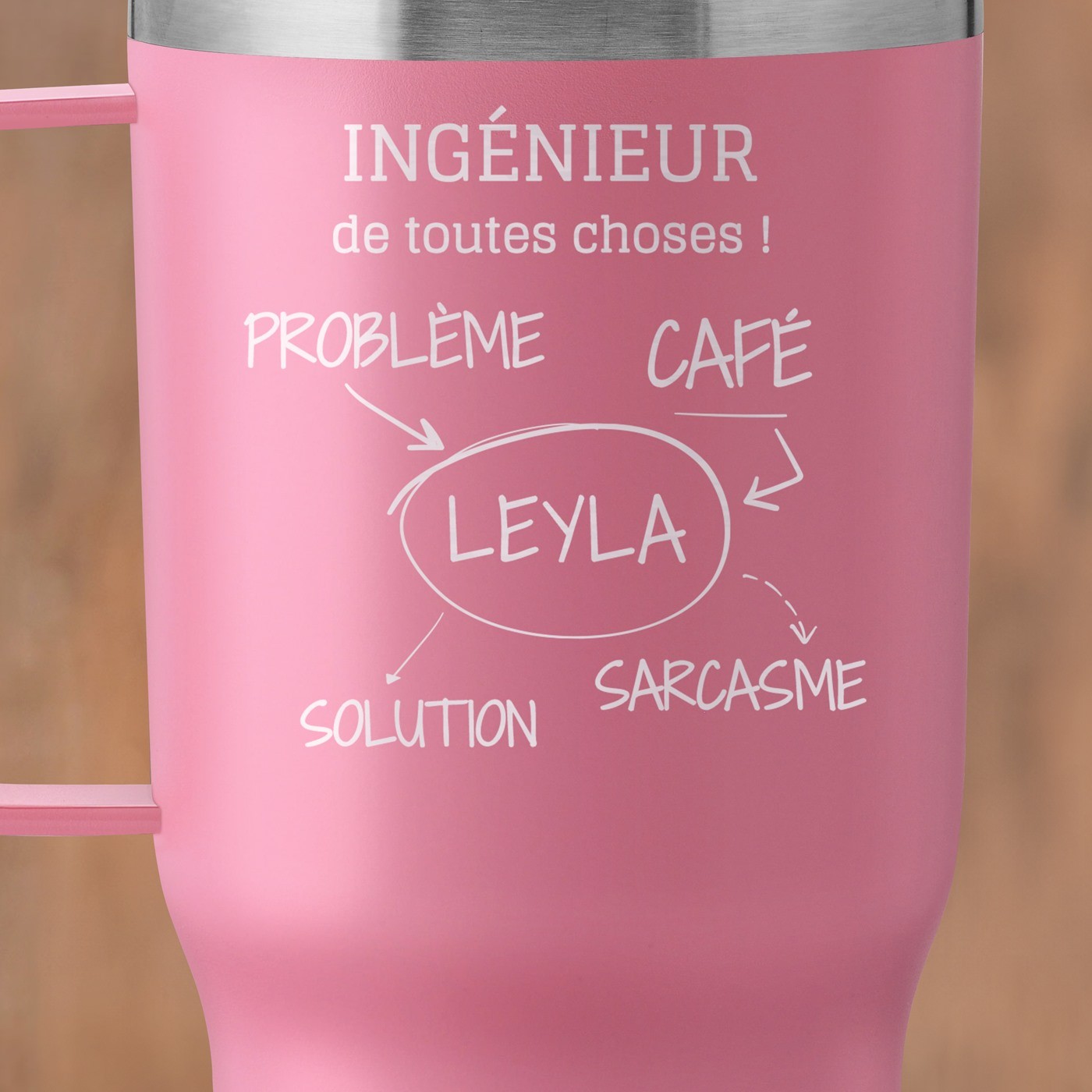 Mug thermique rose avec gravure pour l'anniversaire d'une ingénieure