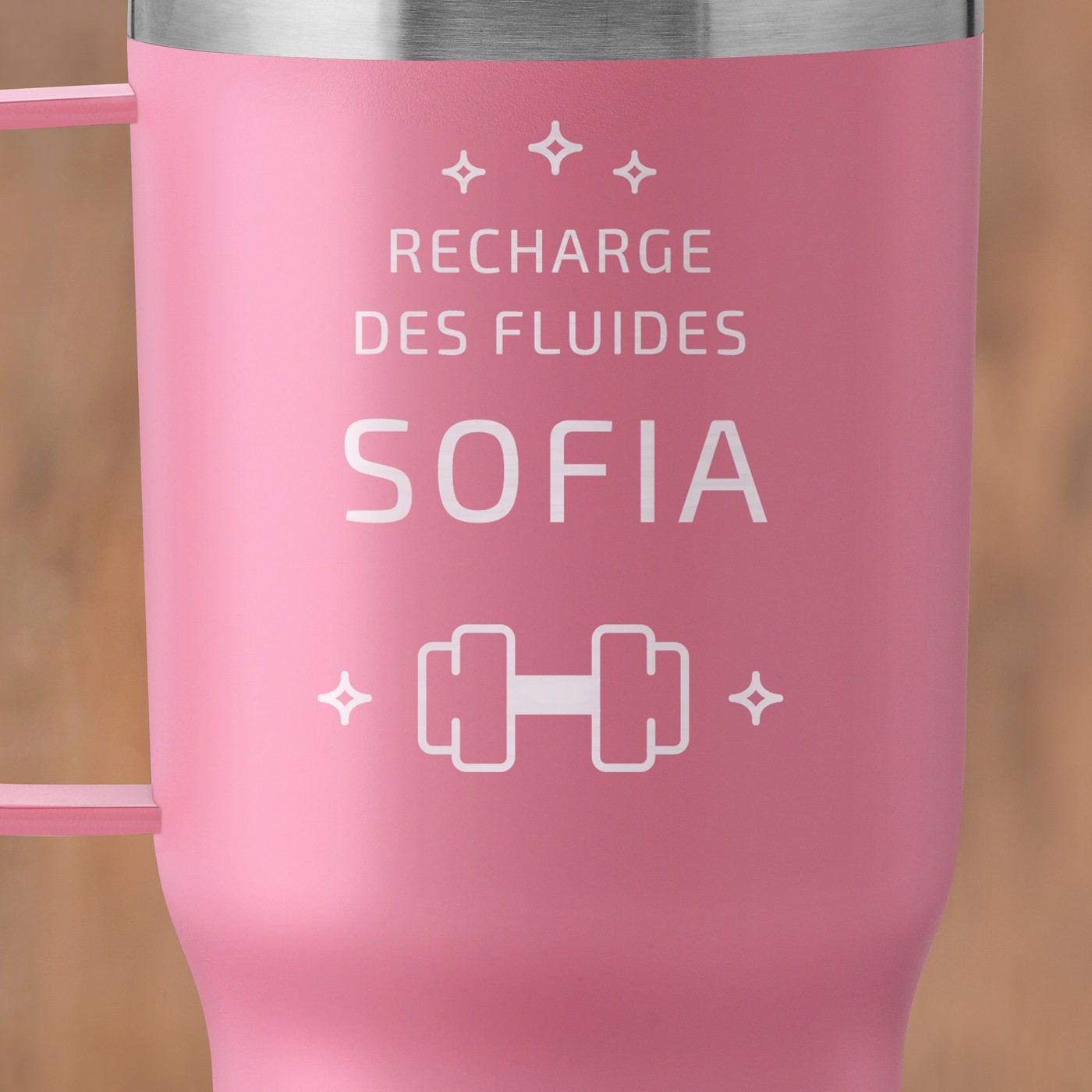 Mug thermique rose avec gravure pour une copine pour son anniversaire