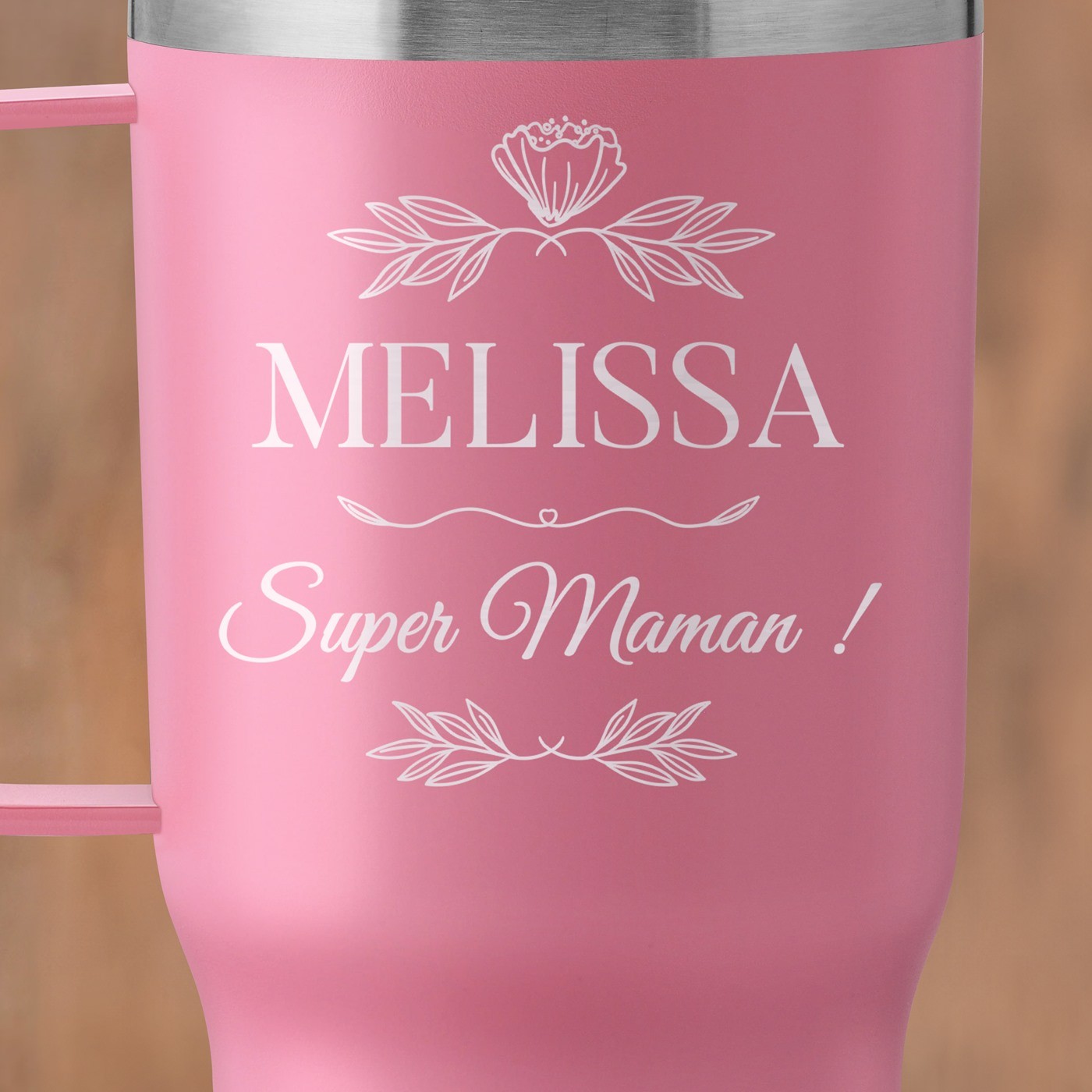 Mug thermique rose avec gravure pour maman pour son anniversaire