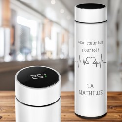 Bouteille isotherme blanche personnalisée avec un affichage LED pour un homme pour la Saint-Valentin