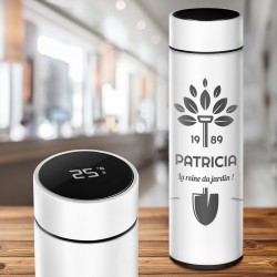 Bouteille isotherme blanche personnalisée avec un affichage LED pour elle pour son anniversaire
