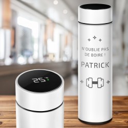 Bouteille isotherme blanche personnalisée avec un affichage LED pour l'anniversaire d'un sportif