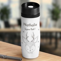 Mug thermos blanc personnalisé avec fermeture Quick-Press pour une jeune fille pour Noël