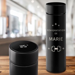 Bouteille isotherme noire personnalisée avec un affichage LED pour l'anniversaire d'une sœur