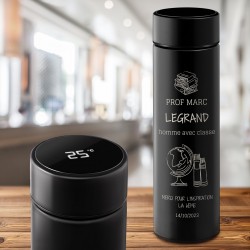 Bouteille isotherme noire personnalisée et avec un affichage LED pour un prof