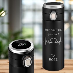 Tasse isotherme noire avec gravure avec un affichage LED pour un mari pour la Saint-Valentin