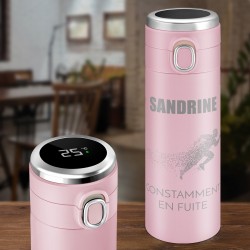 Gourde isotherme rose avec gravure avec un affichage LED pour l'anniversaire d'une copine