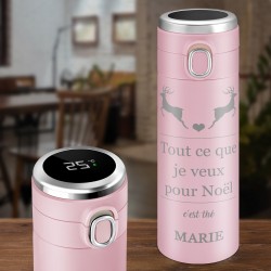 Gourde isotherme rose personnalisée avec un affichage LED pour une amie pour Noël
