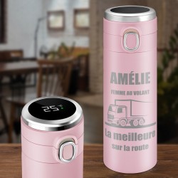 Mug de voyage rose personnalisé avec un affichage LED pour une femme