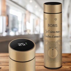 Bouteille isotherme dorée personnalisée avec un affichage LED pour un copain pour la Saint-Valentin
