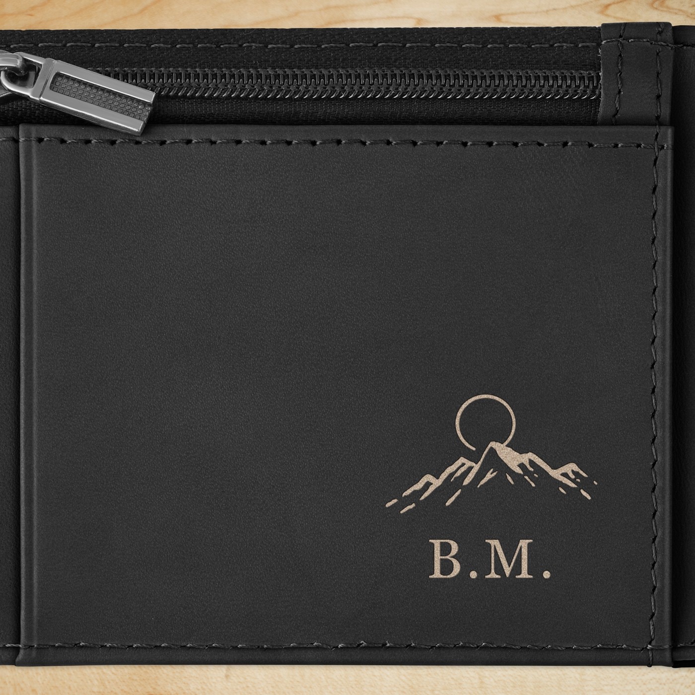 Portefeuille Slim en cuir noir lisse personnalisé pour un mari pour la Saint-Valentin