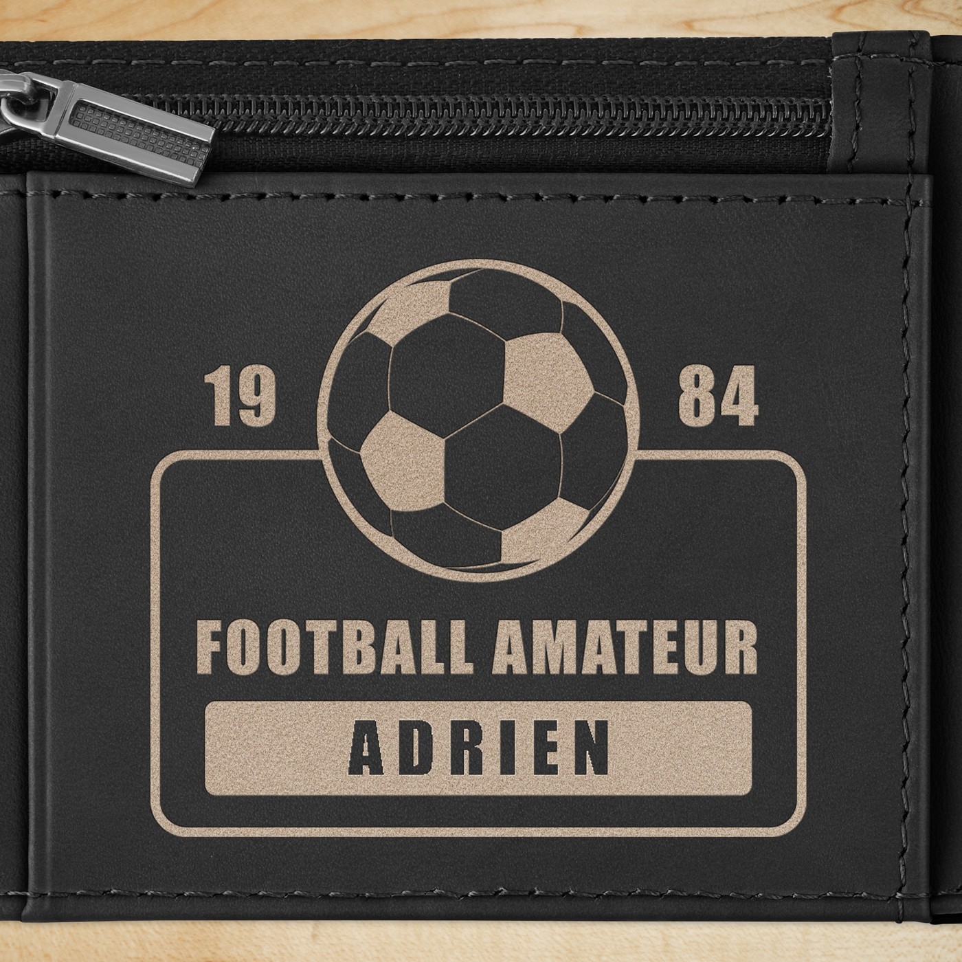 Portefeuille Slim en cuir noir lisse avec gravure pour l'anniversaire d'un copain