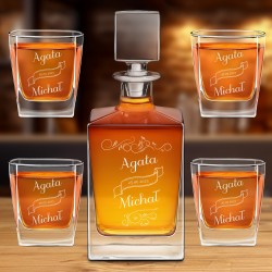 Carafe Cube et 4 verres à whisky avec gravure pour un anniversaire de mariage