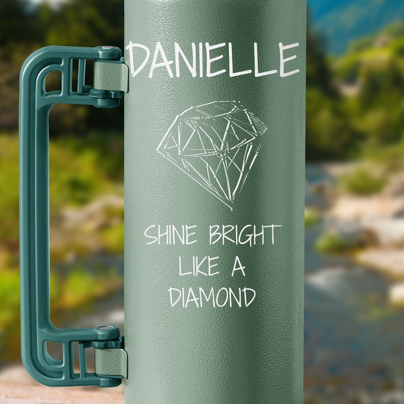 Thermos vert personnalisé pour une femme pour l'anniversaire de mariage