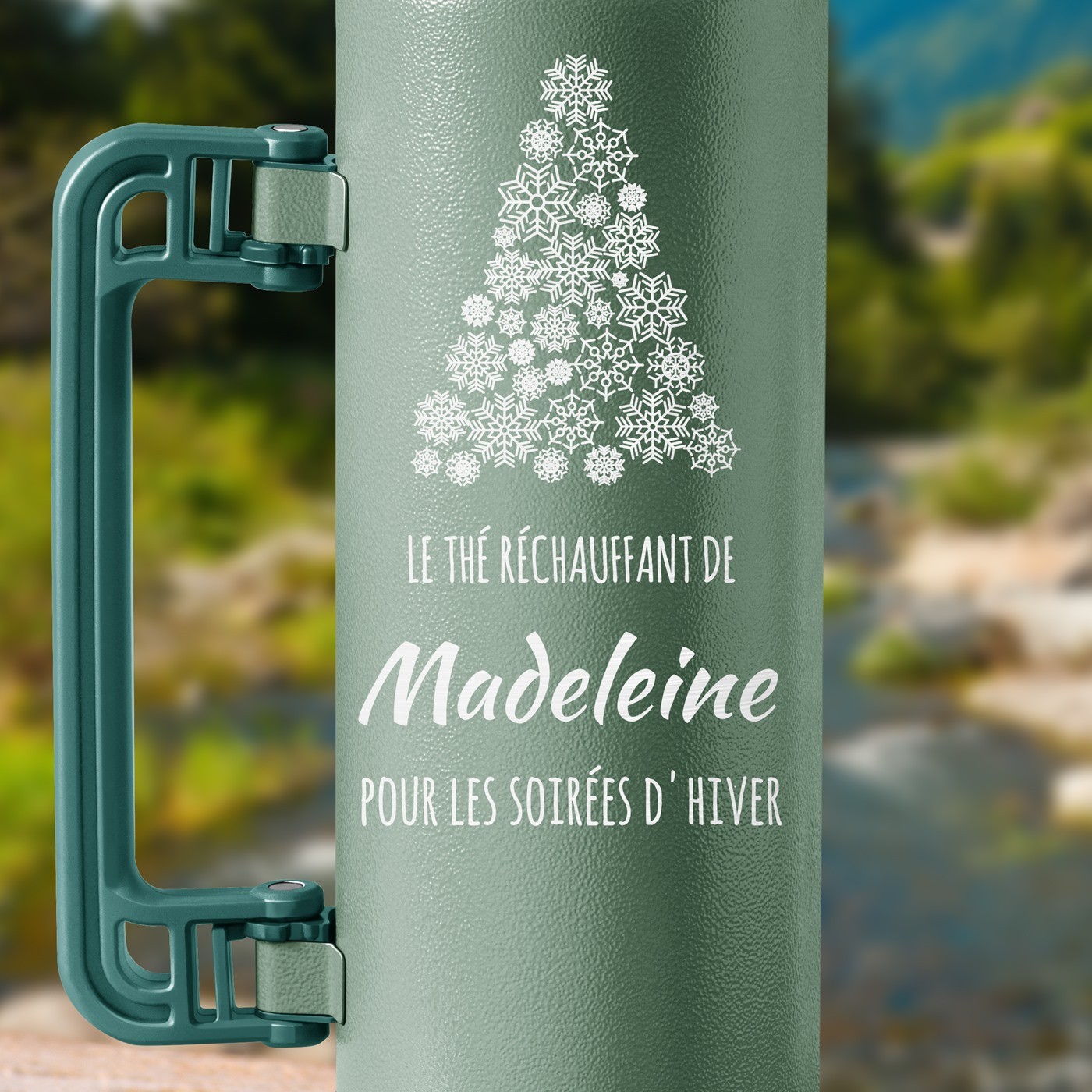Thermos vert personnalisé pour une femme pour Noël