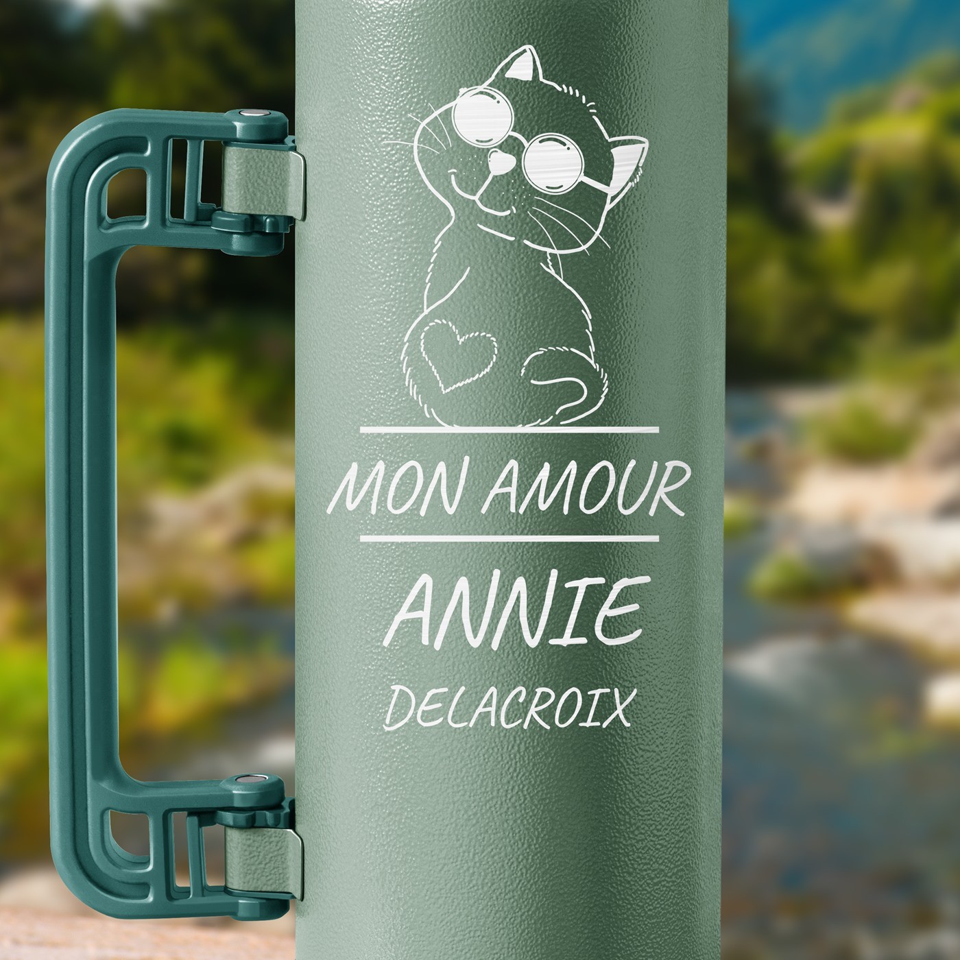 Thermos vert personnalisé pour l'anniversaire d'une sœur