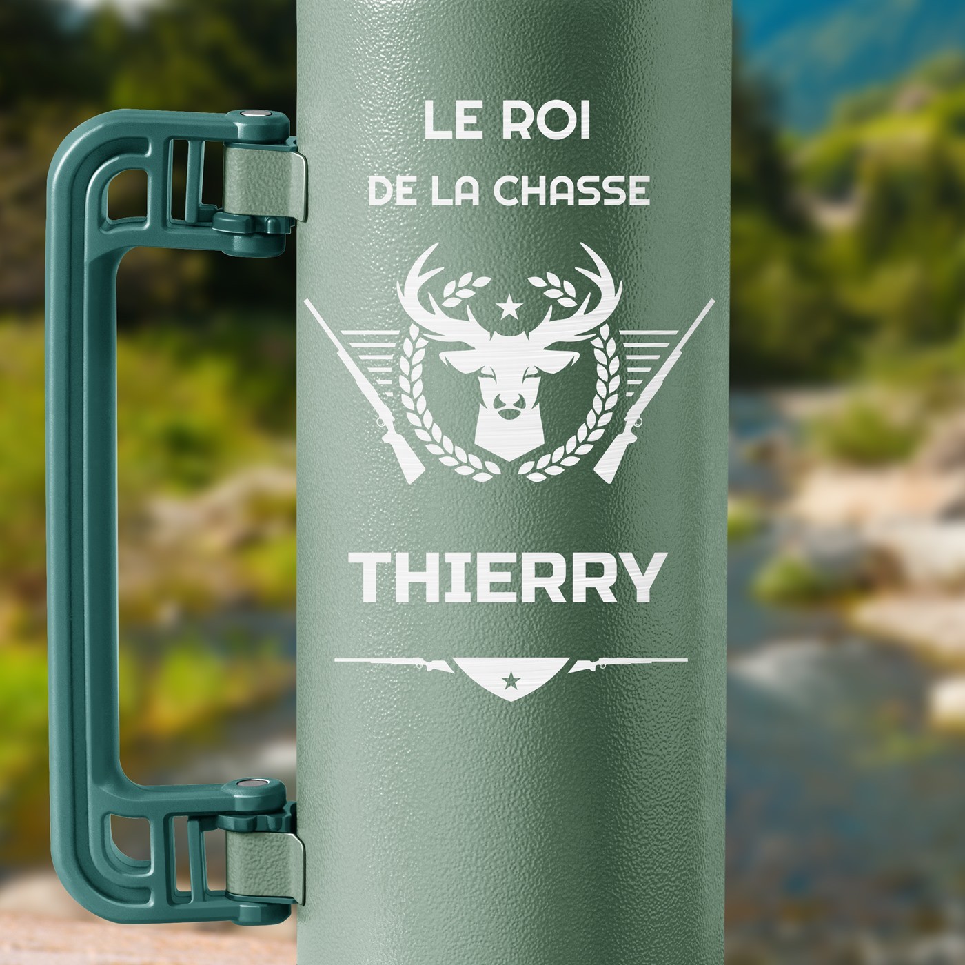 Thermos vert personnalisé pour l'anniversaire d'un parrain