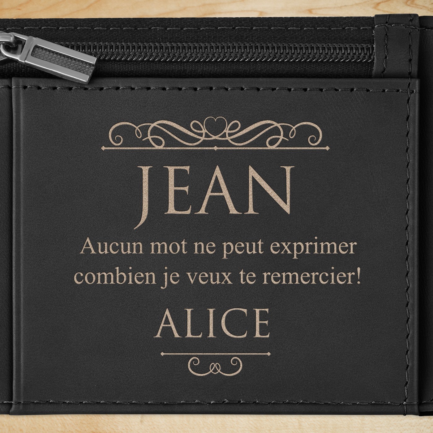 Portefeuille Slim en cuir noir carbone personnalisé pour un copain pour la Saint-Valentin
