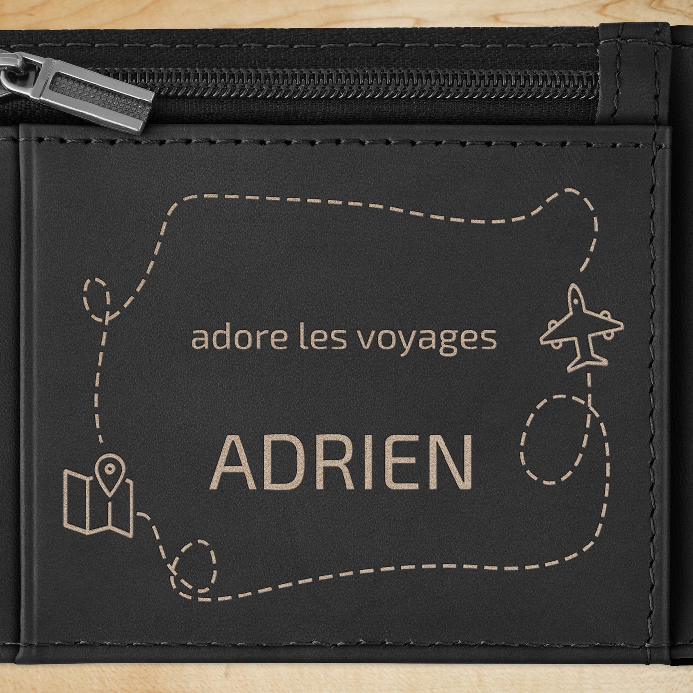 Portefeuille Slim en cuir noir carbone avec gravure pour l'anniversaire d'un ami