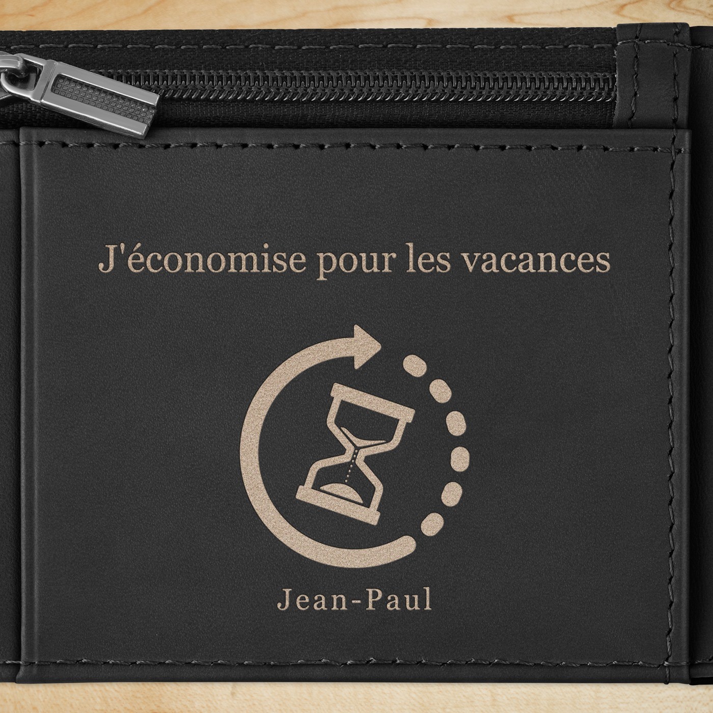 Portefeuille Slim en cuir noir carbone avec gravure pour l'anniversaire de papy
