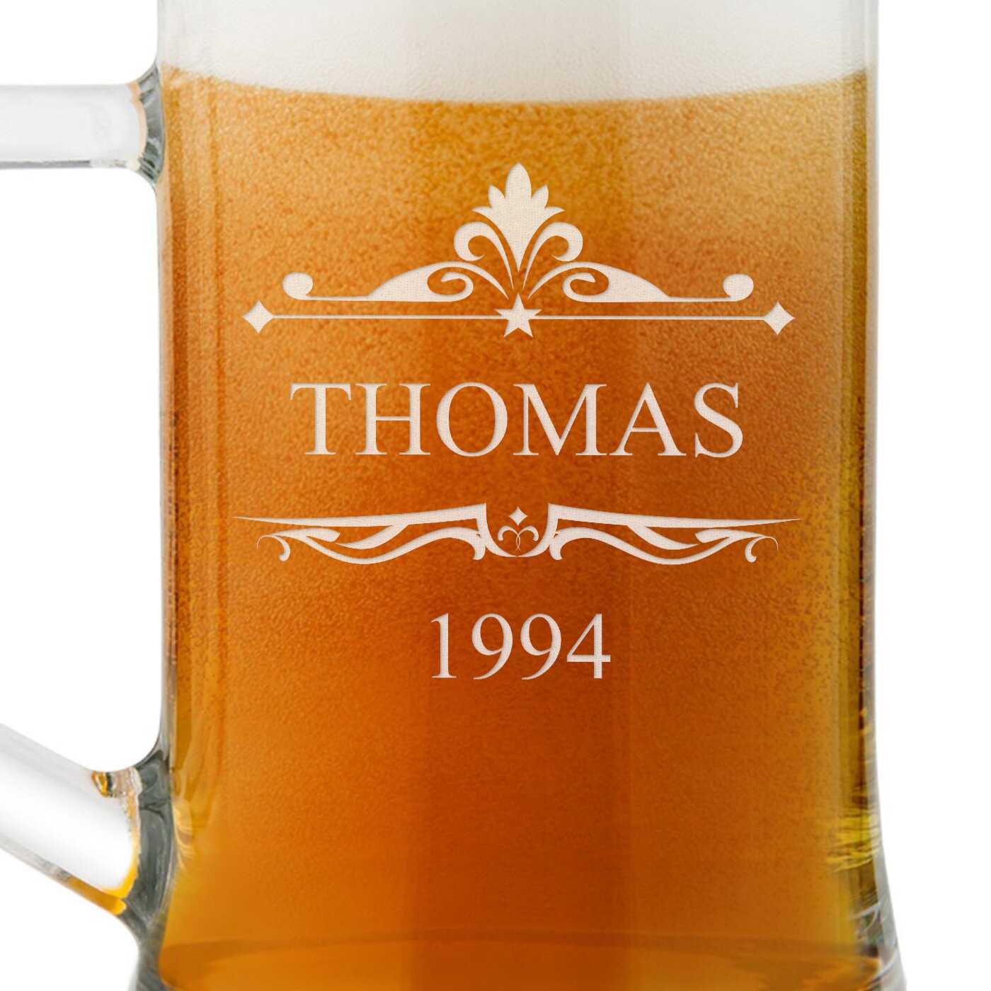 Chope en verre à bière avec gravure pour connaisseur