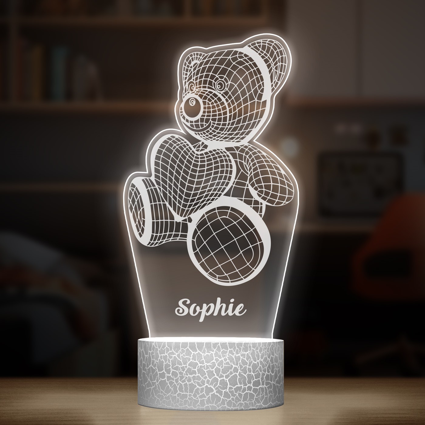 Lampe LED 3D avec impression nounours et cœur pour elle