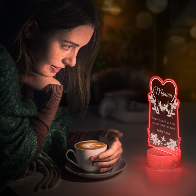 Lampe LED 3D avec impression pour maman avec cœur