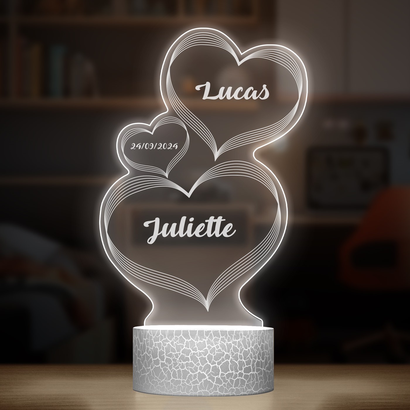 Lampe LED 3D avec impression pour couple avec date