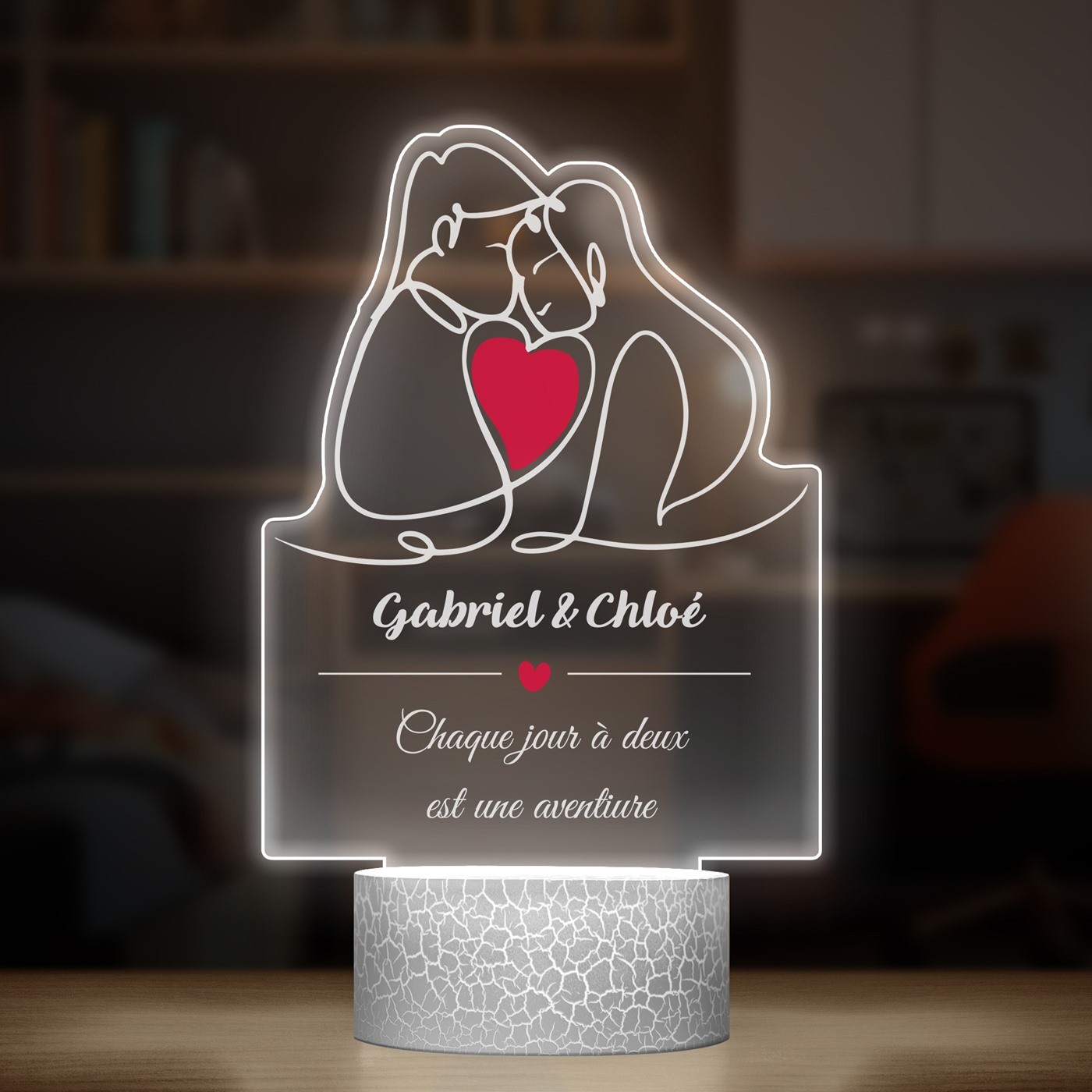 Lampe LED 3D avec impression pour un couple amoureux