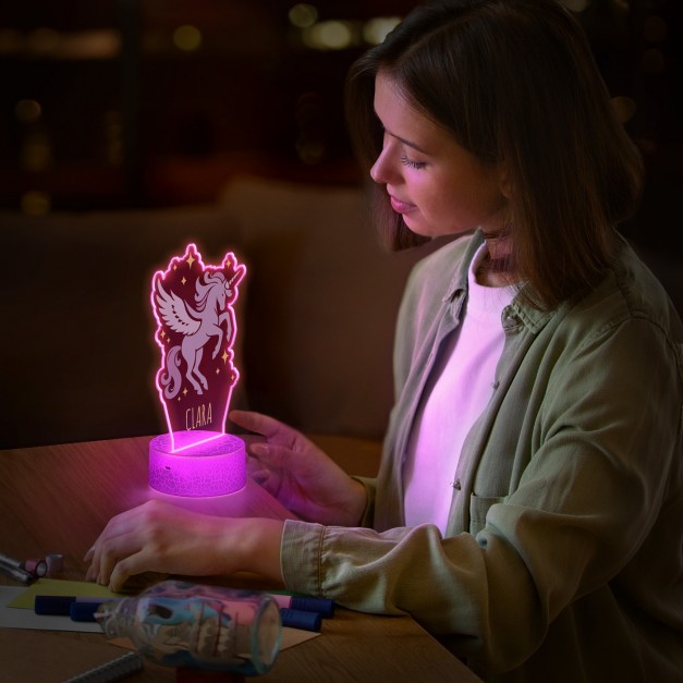 Lampe LED 3D avec impression licorne avec prénom