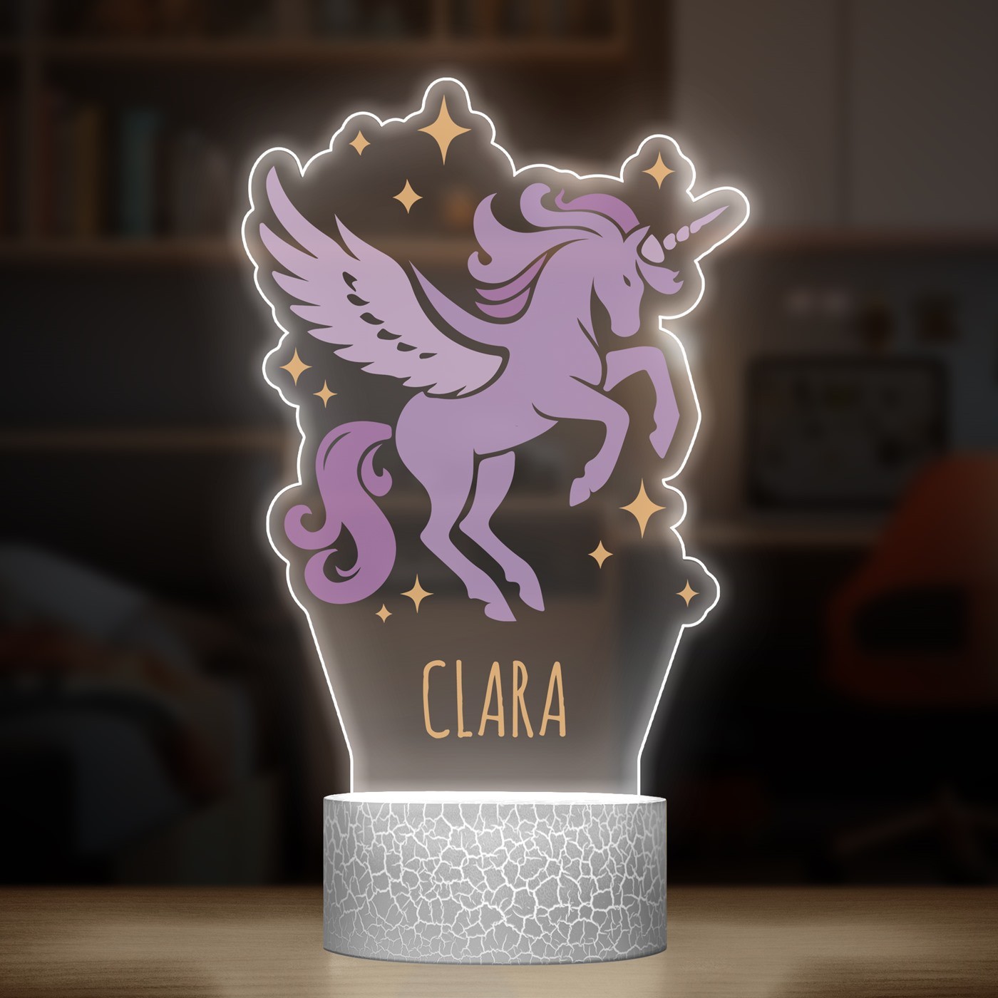 Lampe LED 3D avec impression licorne avec prénom