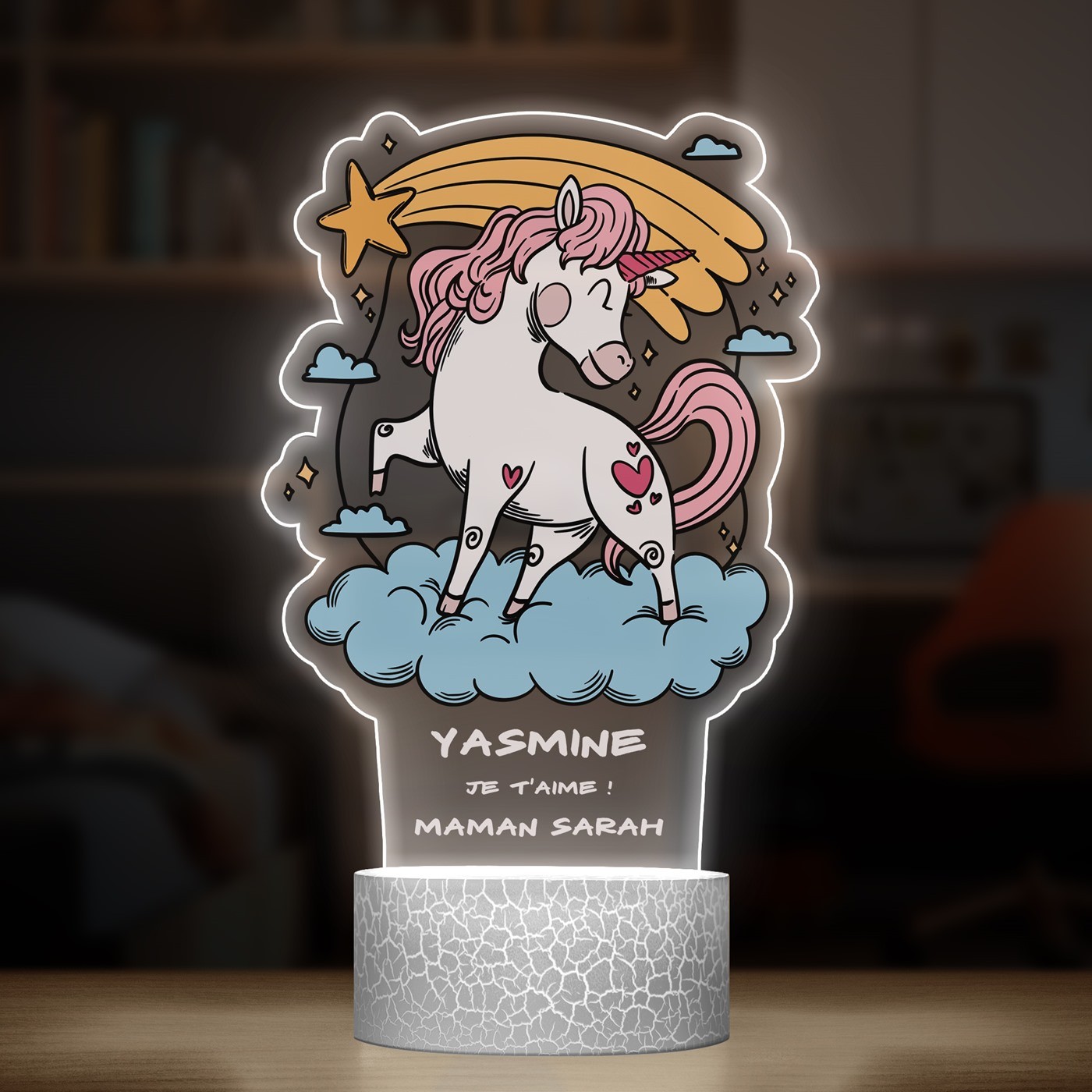 Lampe LED 3D avec impression licorne pour fille  