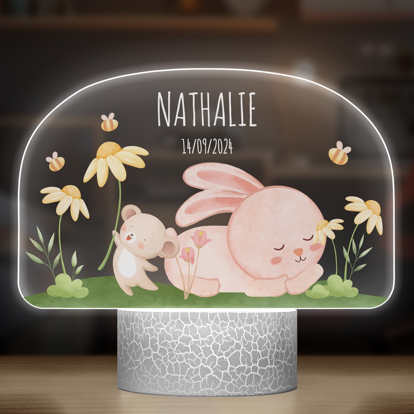 Lampe LED 3D avec impression lapin pour une petite fille