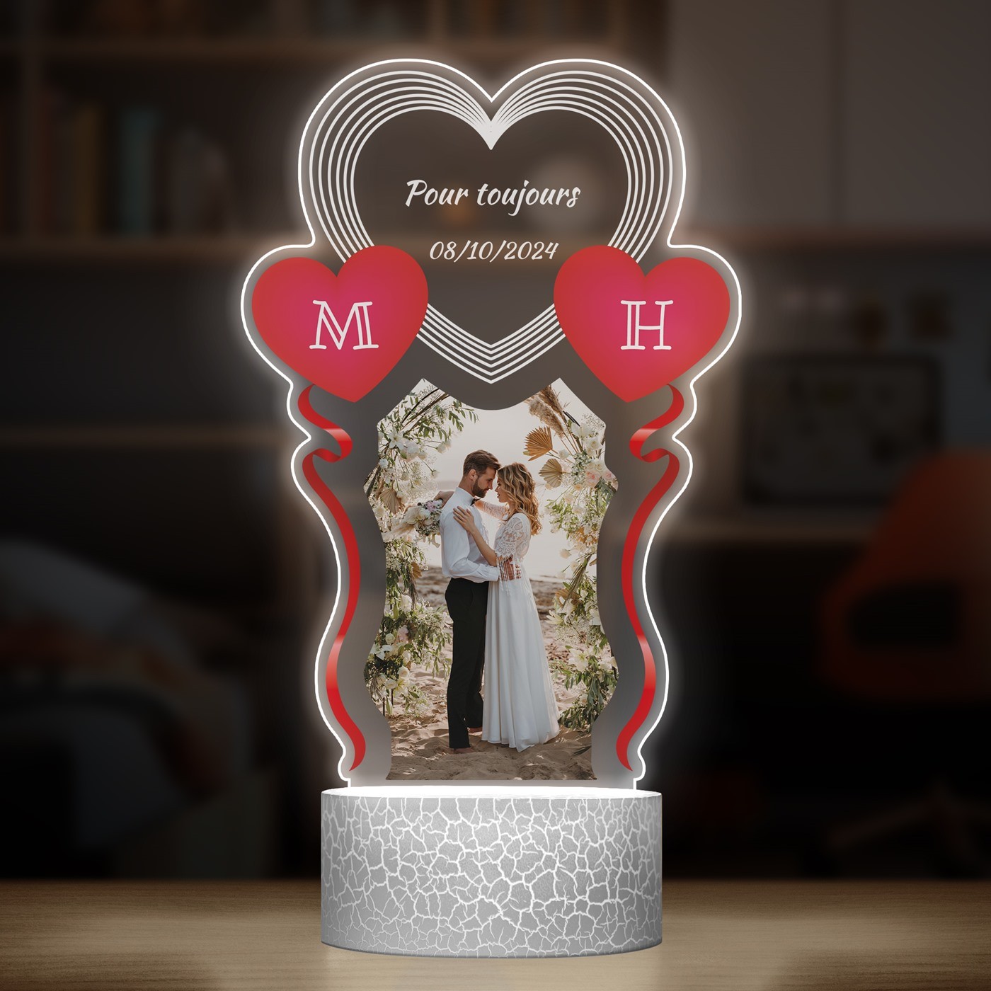 Lampe LED 3D avec impression pour couple avec photo de mariage
