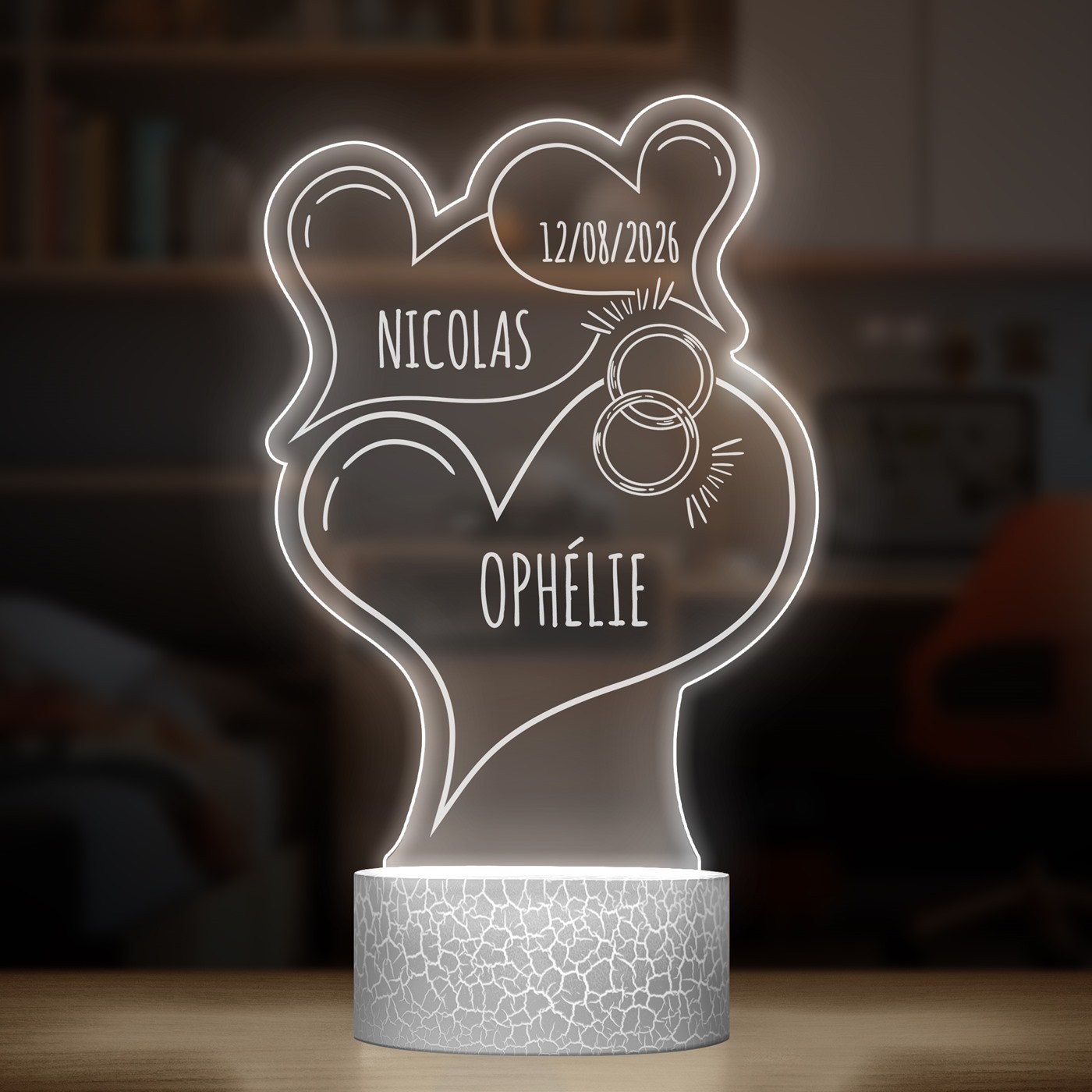 Lampe LED 3D avec impression mariage