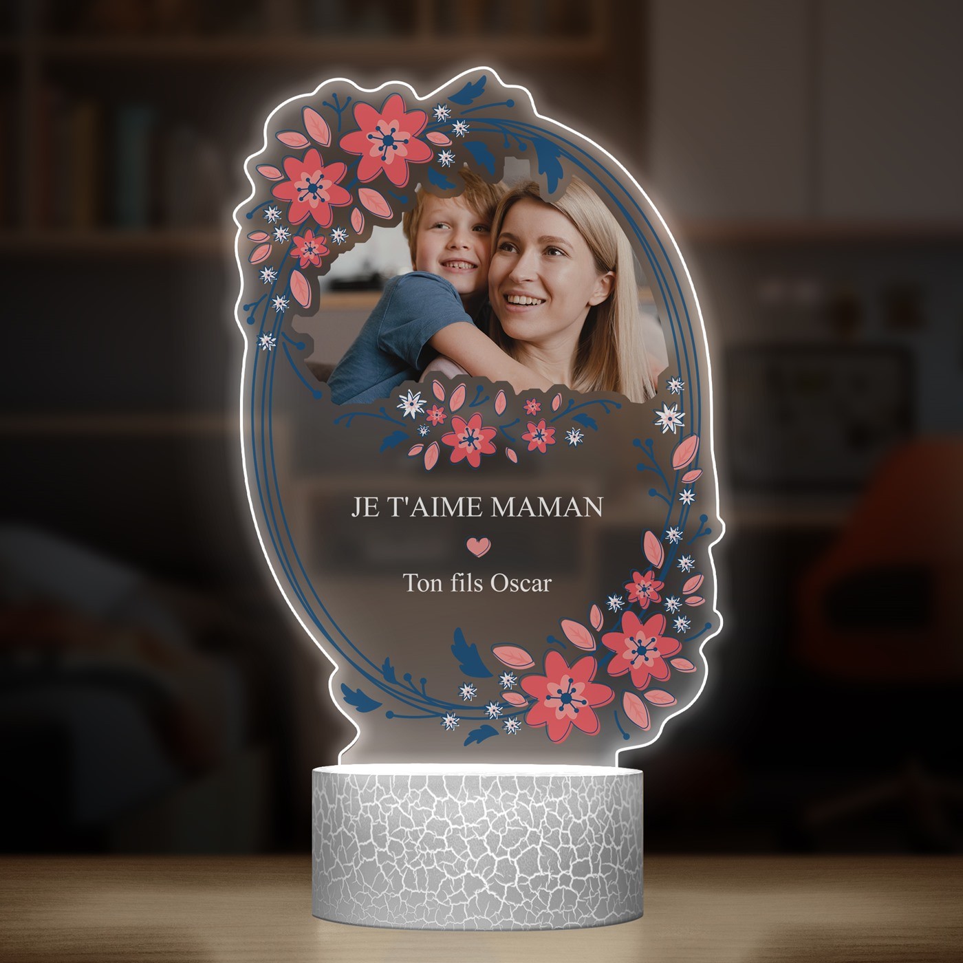 Lampe LED 3D avec impression je t'aime maman avec photo