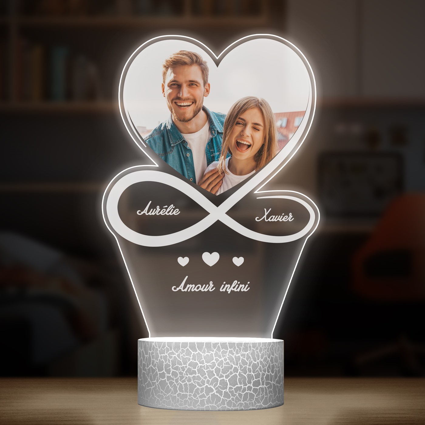 Lampe LED 3D avec impression amour infini