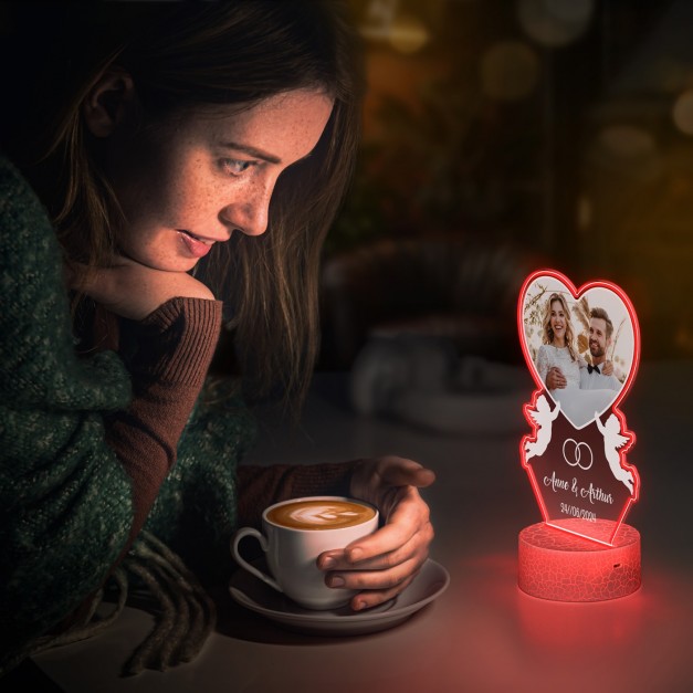 Lampe LED 3D avec impression pour jeunes mariés avec photo de mariage