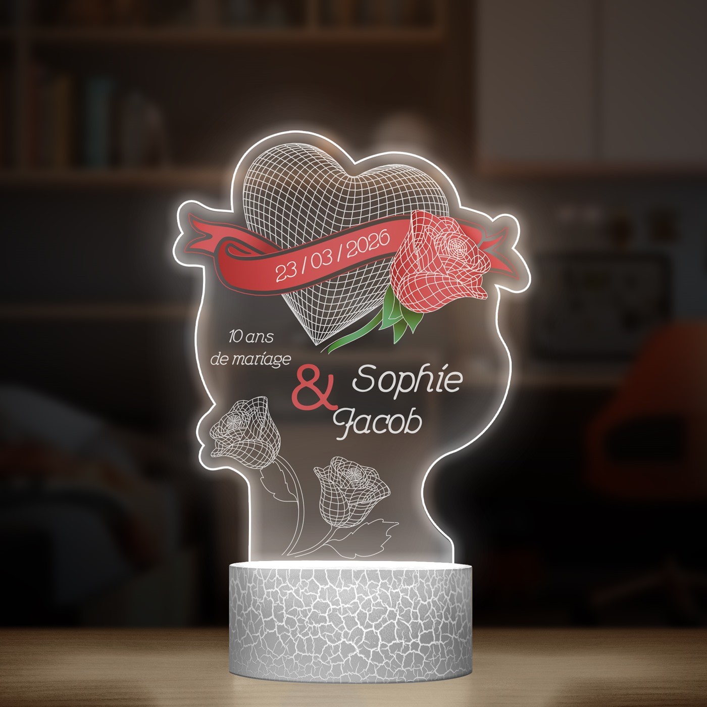 Lampe LED 3D avec impression pour anniversaire de mariage