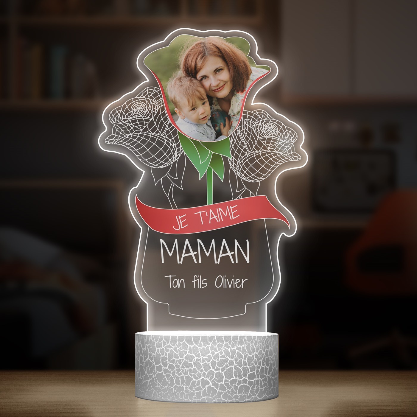 Lampe LED 3D avec impression je t'aime maman avec photo
